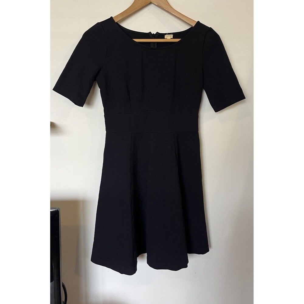 J. Crew Black Short Sleeve Fit-and-Flare Mini Dress
